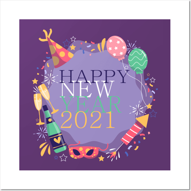 Happy New Year 2021 Wall Art by Mako Design 